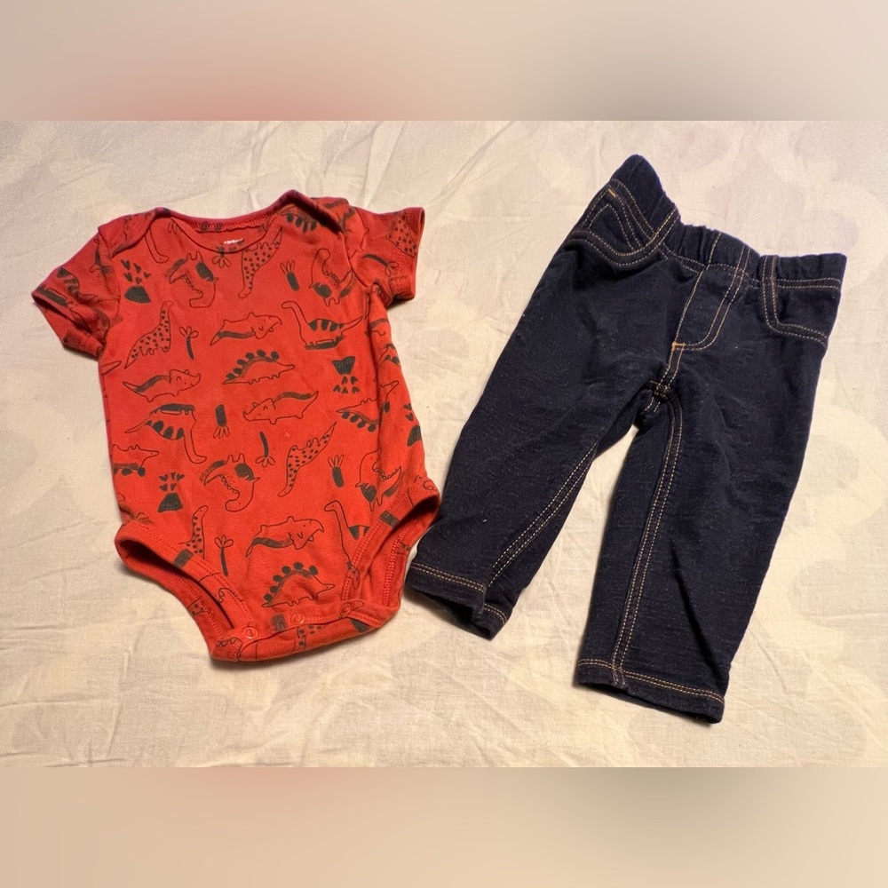 short sleeved dino shirt and pants 12M